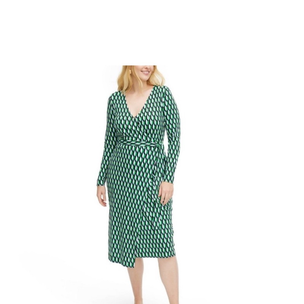 Green Patterned Wrap Dress with Belt